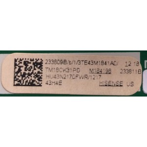MAIN FUENTE (COMBO) PARA TV HISENSE·ROKU TV FHD / NUMERO DE PARTE 233809 / RSAG7.820.8317/ROH / HU43N2170FWR / 233811 / 233809B / 233811B / DISPLAY HV430FHB_N10 / MODELO 43H4E