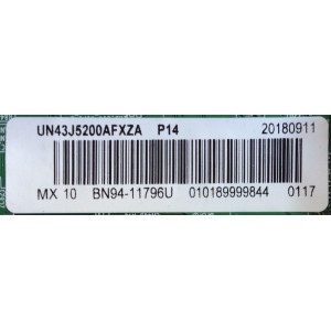 MAIN / SAMSUNG / BN94-11796U / BN97-12660D / BN41-02307B  / PANEL CY-JJ043BGAV5H /  MODELO UN43J5200AFXZA