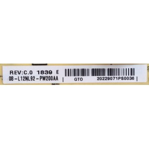 FUENTE DE PODER PARA TV TCL NUMERO DE PARTE 08-L12NL92-PW200AA / 20229071PS0036 / REV:C.0 1839 E / PANEL LVF490NDEL / MODELO 49S325