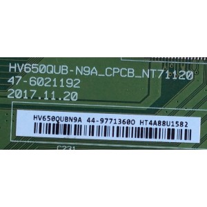 T-CON / VIZIO / HV650QUBN9A / HV650QUBN9A, 47-6021192 / HV650QUB-N9A_CPCB_NT71120 / PANEL HU650QUBN9A / MODELO D65X-G4