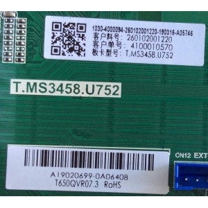 MAIN / SCEPTRE / A19020699 / T.MS3458.U752 / T650QVR07.3 / 4100010570 / PANEL LSC650FN04.3 / MODELO W65