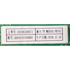 MAIN / FUENTE / (COMBO) / SCEPTRE / U18123420 / TP.MS3553.PB753 / PT500GT01-1 / 102181200071 / PANEL PT500GT01-3 / MODELO H50