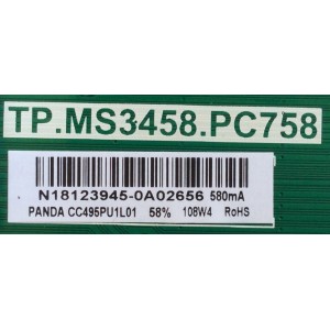 MAIN / FUENTE / (COMBO) / SCEPTRE / N18123945 / TP.MS3458.PC758 / 102181103843 / PANEL CC495PU1L01 / MODELO W50