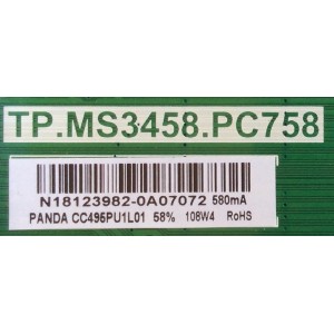 MAIN / FUENTE / (COMBO) / SCEPTRE N18123982 / TP.MS3458.PC758 / CC495PU1L01 / PANEL HK495WLEDM-DH1 1H / 