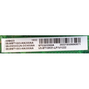 MAIN PARA TV TCL / NUMERO DE PARTE 08-CM50CUN-OC405AA / 40-MST10F-MAA2HG / 08-MST1003-MA200AA / 08-MST1003-MA300AA / V8-ST10K01-LF1V1222 / 40-MST10F-MAA2HG /  PANEL LVU500NDEL MODELO 50S421LDAA / 50S423