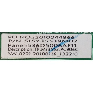 MAIN / FUENTE / (COMBO) / INSIGNIA / A18063157 / TP.3553.PC906 / T500HVN07.5 / PANEL 536D5006AF11 / 