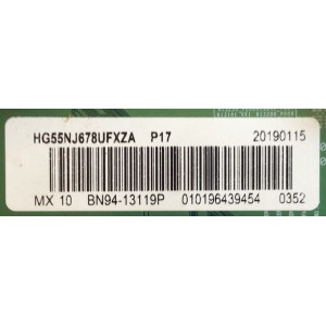 MAIN PARA TV SAMSUNG ORIGINAL / NUMERO DE PARTE BN94-13119P / BN97-14672S / BN41-02692A / PANEL CY-NN055HGLVAH / CY-NN055HGEV1H / DISPLAY LSF550FN09-L05 / BN96-39045D / MODELO HG55NJ678UFXZA / HG55NJ678UFXZA FA01