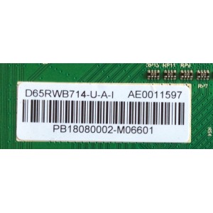 MAIN PARA TV RCA / NUMERO DE PARTE AE0011597 / 5844-A9M02B-0P10 VER00.06 / D65RWB714-U-A-I / PANEL HV650QUB-N90 / MODELOS RNSMU6536 / RNSMU5036