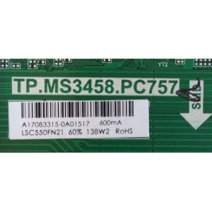 MAIN FUENTE (COMBO) RCA / AE0011129 / TP.MS3458.PC757 / A17083315 / PANEL HV550QUB-N5A / LSC550FN21 / MODELO RTU5540-B