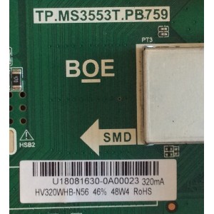 MAIN FUENTE (COMBO) SHARP / 3200550880 / TP.MS3553T.PB759 / HU32N50H / HV320WHB-N56 / U18081630 / PANEL BOEI320WX1-01 / MODELO 