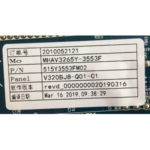 MAIN FUENTE (COMBO) PARA TV INSIGNIA / NUMERO DE PARTE 515Y3553FM02 / CV3553BH-K32 / 94H0306 / 2010052121 / PANEL V320BJ8-Q01-C1 / DIAPLAY ST3151A05-8 / MODELO NS-32D220NA20