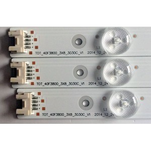 KIT DE LED'S PARA TV TCL ((3 PIEZAS)) / NUMERO DE PARTE TOT_40F3800_3X8_3030C_V1 / 4C-LB400T-YH6 / 40F3800 / 006-P1K3437B / PANEL LVF400SS0T E6 / MODELO 40FS3800