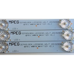 KIT DE LED`S PARA TV (3 PIEZAS) / TCL 4C-LB400T-ZM3 / M40LB04_LE3030_V0.7_20150908 / ZM-GS-09 / 61R K0067 00380 01283 / PANEL LVF400SS0T E9 V1 / MODELO 40FD2700	