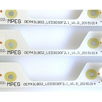 KIT DE LED'S PARA TV TCL (3 PIEZAS) / OEM43LB02_LED3030F2.1 / OEM43LB02_LED3030F2.1_V1.0_20151014 / 4C-LB4308-ZM2 / PANEL LVU430ND1L AD9W00 / MODELO 43UP130 / 83 CM / 