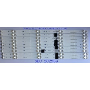 KIT DE LEDS PARA TV HITACHI (9 PIEZAS) / 4C-LB550T-XR5 / CRH-AT55D1800303009046B2REV1.0I / FZD-03E348124 / M01Y162JA5 / PANEL LVF550CSDX / MODELO 55E31