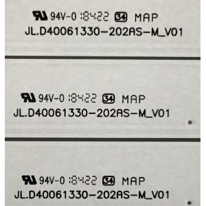 KIT DE LED'S PARA TV SANYO ((3 PIEZAS)) / NUMERO DE PARTE JL.D40061330-202AS-M_V01 / D40061330-202AS / ABL20U2-40FX / PANEL V400HJ9-D03 REV.C1 / MODELOS FW40D48F / FW40D48F TA3 / V405-H19 LINIZALW / 400AM7HD / 40ME338V/F7