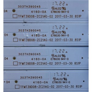 KIT DE LED'S PARA TV ELEMENT (4 PIEZAS) / NUMERO DE PARTE 303TH390045 / TFMT39D08-ZC21AG-02 / TH390M15 / 112600033 / PANEL T390DXB(P)-(DLED) / MODELO ELEFW3916