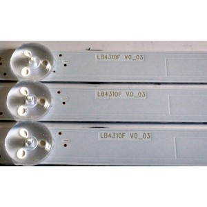 KIT DE LED'S PARA TV INSIGNIA (3 PIEZAS) / NUMERO DE PARTE LB4310F / LB4310F V0_03 / 81075 / E349376 HY-AI / MODELO NS-43D510NA21