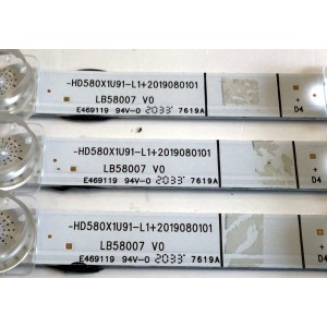 KIT DE LED'S PARA TV HISENSE ( 3 PIEZAS ) / NUMERO DE PARTE LB58007 V0 / HD580X1U91-L1+2019080101 / 1234685 / 00965 / PANEL'S HD580X1U91-L1\S0\CKD3A\ROH\1 / CV580U1-F01 / CV580U1-T01 / MODELO 58R6E3 / 58H6500G