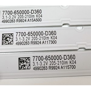 KIT DE LED'S PARA TV SKYWORTH (4 PIEZAS) / NUMERO DE PARTE AZ500034SE30 / RF-AZ500034SE30-0801 / 7700-650000-D360 / 4990283 / PANEL SDL500WY / MODELO 50Q20200