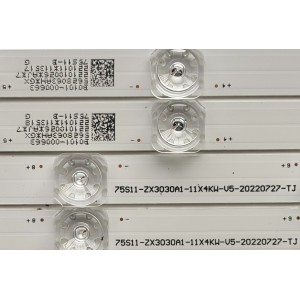 KIT DE LEDS PARA TV TCL / NUMERO DE PARTE 75S11-ZX3030A1-11X4KW-V5-20220727-TJ / B0101-000662 / B0101-000663 / 75S11-ZX3030B1-12X2KW-V4-20220727-TJ / 5628063AH / MODELO 75S455