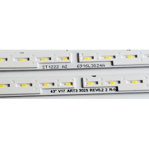 KIT DE LED'S PARA TV LG ((2 PIEZAS)) / NUMERO DE PARTE 6916L-3024A / 6916L-3025A / 3025A / 3024A / 43" V17 ART3 3024 REV0.2 2 L-TYPE / 43" V17 ART3 3025 REV0.2 2 R-TYPE / PANEL LC430EGG (FK)(M1) / MODELO 43UJ750V-ZB / 43UJ750V-ZB.BEUYLJP