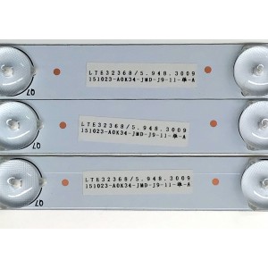 KIT DE LED'S PARA TV SEIKI ((3 PIEZAS)) / NUMERO DE PARTE GKB7.820.3813 / 3238-T2-S / E334789 / LTE32368 / 5.948.3009 / 151023-A0K34-JMD-J9-11 / MODELOS SE32HY27 / SE32HY10