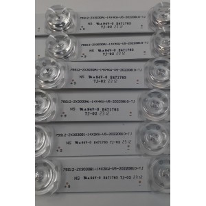 KIT DE LEDS PARA TV TCL ORIGINAL 6 PIEZAS / NUMERO DE PARTE 75S12-ZX3030A1-14X4KW-V5-20220810-TJ / 75S12-ZX3030B1-14X2KW-V5-20220810-TJ / B0101-001001 / B0101-001000 / 4520061AL / 230323028 / 230323029 / 75S12-A-CKD / 75S12-A-CKD / MODELO 75 