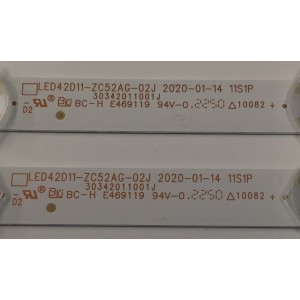 KIT DE LEDS PARA TV WESTINGHOUSE ORIGINAL 2 PIEZAS / NUMERO DE PARTE 30342011001J / LED42D11-ZC52AG-02J / 11S1P / 221228AB02 / 42000M59 / MODELO WR43FX2019