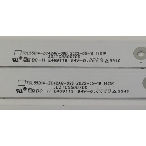 KIT DE LEDS PARA TV PHILIPS ORIGINAL 4 PIEZAS / NUMERO DE PARTE TCL55D14-ZC42AG-09D / 303TC550070D / TC550M53 / 4L-ZX055T-ZC012C / 2300018578 / 220729AB02 / PANEL LVU550CSDX E0647 / DISPLAY ST5461D12-6 VER.2.2 / MODELO 55PFL5756 / 55PFL5756/F7