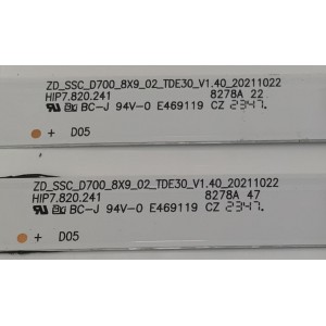 KIT DE LED´S PARA TV HISENSE 8 PIEZAS ORIGINALES / NUMERO DE PARTE SVH700A49 / ZD_SSC_D700_8X9_02_TDE30_V1.40_20211022 / HD700Y1U41-L3 / 2021082403 / SVH700A49+ZDJGHIP7.820.241HIP7.820.241 / 1269989 / 5Q2C B1 / PANEL HD700Y1U41-L3 / MODELO 70A6 / 70A6F