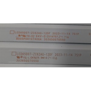 KIT DE LEDS PARA TV ONN ORIGINAL 8 PIEZAS / NUMERO DE PARTE 30365007055D / LED65D07-ZC62AG-12DF / B005P00107406A / 6500097S / 240524BF03 / MODELO 100012587 65 PULGADAS