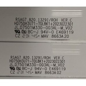 KIT DE LEDS PARA TV HISENSE ORIGINAL 20 PIEZAS / NUMERO DE PARTE JL.D7501M330 / JL.D7501M330-003AL-M_V02 / JL.D7501M330-003AR-M_V02 / RSAG7.820.13291/ROH VER.C / RSAG7.820.13292/ROH VER.C / PANEL HD750H3U71-T0L8K1 / DISPLAY HV750QUB-F92 / MODELO 75U7K
