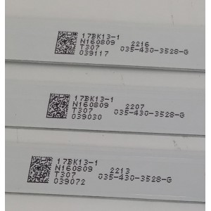 KIT DE LEDS PARA TV HKPRO ORIGINAL 3 PIEZAS / NUMERO DE PARTE JL.D43081330-140FS-M / 17BK13-1 / 035-430-3528-G / PANEL LVF430LGD0 E1 V63 / MODELO 43L26CMC