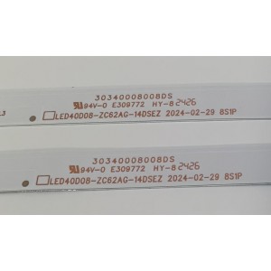 KIT DE LEDS PARA TV ONN ORIGINAL 2 PIEZAS / NUMERO DE PARTE 30340008008DS / LED40D08-ZC62AG-14DSEZ / A22/135LM/3.4V/ 240718AC08 / 40000M59S / PANEL HV400FHB-F11 / MODELO 100058007 40"