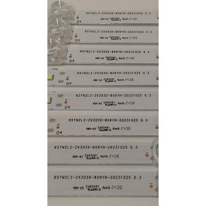 KIT DE LEDS PARA TV TCL ORIGINAL 8 PIEZAS / NUMERO DE PARTE 65TN2L2-ZX3030-8X9YH / 65TN2L2-ZX3030-8X9YH-20231025 0.3 / B0101-001407 / 240325-33N15 / PANEL LVU650NDJL / MODELO 65Q671G
