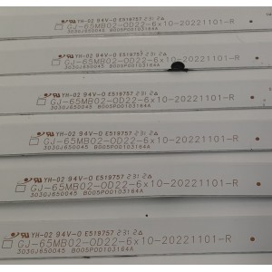 KIT DE LEDS PARA TV ONN ORIGINAL 12 PIEZAS / NUMERO DE PARTE 303GJ650044 / 303GJ650045 / GJ-65MB02-0D22-6X10-20221101-L / GJ-65MB02-0D22-6X10-20221101-R / B005P00103163A / B005P00103164A / PANEL TPT650WR-R3HA.P REV:S3LAN / MODELO 100012587 65"