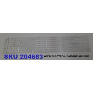 KIT DE LEDS PARA TV ONN ORIGINAL 8 PIEZAS / NUMERO DE PARTE 30365007043D / LED65D07-ZC62AG-02D / 7S1P / 221204AD01 / 65000M73S / PANEL JR645R3HH3L / MODELO 100012587 65"