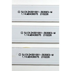 KIT DE LEDS ORIGINAL PARA TV / NUMERO DE PARTE D4304001-3030ES-M / SJ.CX.D4304001-3030ES-M / 1.14.MD430075 / 0AH8-308054303SJ00001-C2 / 200B05V0B-2.9-3.0V-210718N6 / CX.D430S24-24643-YZ1006 / MODELO 43"