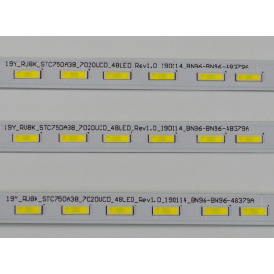KIT DE LEDS ORIGINAL PARA TV SAMSUNG 3 PIEZAS / NUMERO DE PARTE BN96-48379A / 19Y_RU8K_STC750A38_7020UCD_48LED_REV1.0_190114_BN96_BN96-48379A / 48379A / MODELO LH75QBRE / LH75QBRN / LH75QMRA / LH75QMRE / LH75WMAW / UN75RU8000 / UN75RU9000 / UN75RU800