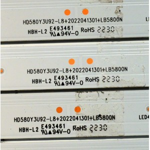KIT DE LEDS ORIGINAL PARA TV HISENSE 8 PIEZAS / NUMERO DE PARTE LB5800N / HD580Y3U92-L8 / 2022041301 / LB5800N / HBH-L2 / 1281078 / HE58 C8V / ELUG / PANEL HD580Y3U92-L8 / DISPLAY CV580U1-T01 REV:02 / MODELO 58U6HF