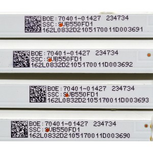 KIT DE LEDS ORIGINAL PARA TV SCEPTRE 4 PIEZAS / NUMERO DE PARTE F55JL7SMC3030041008J / CRH-F55JL7SMC3030041008J-REV1.3 / BOE 70401-01427 / SSC SVB550FD1 / 234734 / 162L0832D2105170011D00 / PANEL BOEA550WU1 / DISPLAY LC546PU4L 01 / MODELO U557CV-UMRB