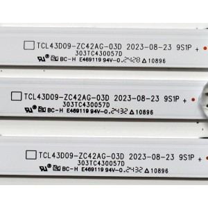 KIT DE LEDS ORIGINAL PARA TV PHILIPS 3 PIEZAS / NUMERO DE PARTE 303TC430057D / TCL43D09-ZC42AG-03D / 2300023185 / 3.0-3.1 / 4L-ZX043T-ZC014X / 240905AD03 / TC430M63 / PANEL LVU430CSDX E0358 / DISPLAY V430DJ2-Q01 / MODELO 43PUL7652/F7
