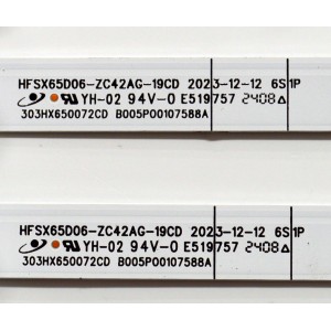 KIT DE LEDS ORIGINAL PARA TV VIZIO 6 PIEZAS / NUMERO DE PARTE 303HX650072CD / HFSX65D06-ZC42AG-19CD / B005P00107588A / 2300022684 / 70401-01866 / 240407AB04 / GC650M31 / PANEL BOEI650WQ1 / DISPLAY HV650QUB-F72 REV.1.0 / MODELO V4K65C-0804 LBSFU7LA