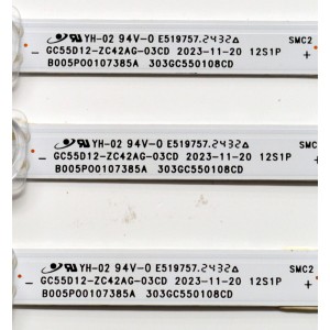 KIT DE LEDS ORIGINAL PARA TV VIZIO 3 PIEZAS / NUMERO DE PARTE 303GC550108CD / GC55D12-ZC42AG-03CD / B005P00107385A / 2300023190 / 70401-01873 / 240829BB03 / GC550M38 / PANEL BOEI550WQ1 / DISPLAY HV550QUB-F70 REV.2.0 / MODELO V4K55M-0804 LBVFV9GA