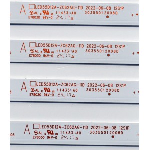 KIT DE LEDS ORIGINAL PARA TV SELECT SERIES ROKU 4 PIEZAS / NUMERO DE PARTE  30355012008D / LED55D12A-ZC65AG-11D / 240716AB11 / 5500M015 / DISPLAY V550DJ2-Q01 REV.D1 / MODELO 55R4AX