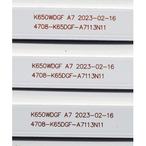 KIT DE LEDS ORIGINAL PARA TV ONN 10 PIEZAS / NUMERO DE PARTE 4708-K65DGF-A7113N11 / K650WDGF A7 / XRJ1060 / SLC04708RA0 / 111005-65GF9021 / N2-240815-3205H433 / PANEL K650WDGF / DISPLAY HV650QUB-F70 / MODELO 100012587 65"