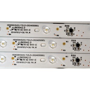 KIT DE LEDS ORIGINAL PARA TV HISENSE 24 PIEZAS / NUMERO DE PARTE LB650A2.0 / HD650H3U51-TZLZ / 2024050901 / LB650A2.0 / RSAG7.820.51169/ROH VER.A / 413136 / HE65 E9P / PANEL HD650H3U51-T0LZ / DISPLAY T650QVN07.H / MODELO 65U75N