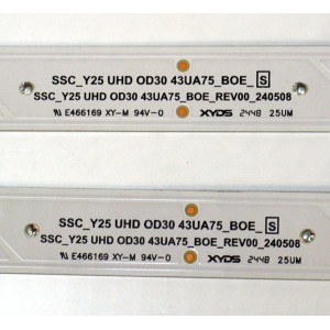 KIT DE LEDS ORIGINAL PARA TV LG 2 PIEZAS / NUMERO DE PARTE LC43490149A / SSC_Y25 UHD OD30 43UA75_BOE_S / SSC_Y25 UHD OD30 43UA75_BOE_REV00_240508 / BOE 430Q8 / PANEL HC430DQG-ABLA1-9145 / DISPLAY HV430QUB-F7F / MODELO 43UA7500ZUA / 43UA7500ZUA.AUSFLJD