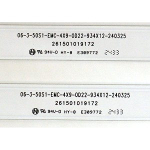 KIT DE LEDS ORIGINAL PARA TV VIZIO 4 PIEZAS / NUMERO DE PARTE 261501019172 / 06-3-50S1-EMC-4X9-0D22-934X12-240325 / 230L3N62-B / 230101034320 / PANEL HK500WLEDM-JHV2H / DISPLAY PT500GT04-1 VER.1.1 / MODELO V4K50M-0807